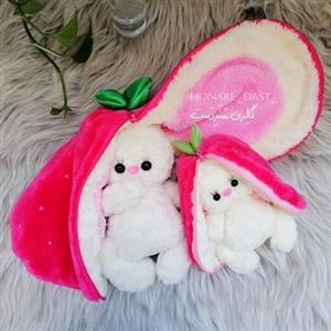 عروسک خرگوش ترند در 3 طرح توت فرنگی، گوجه فرنگی، هویجی، سیسمونی بچه عروسک وارداتی هدیه کادویی