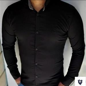پیراهن مردانه مشکی ساده کشی آستین بلند و کوتاه بنگال