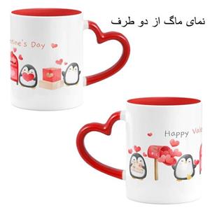 ماگ سرامیکی دسته قلبی قرمز طرح عاشقانه کد 02