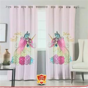 پرده دخترونه طرح اسب تک شاخ و گل