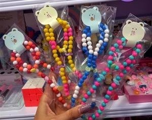 ست دخترانه دستبند و گردنبند مهره رنگی کد 017