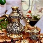 دله ذغالی به همراه قوری و جنس برنجی قلم زنی گل و مرغ طراحی عالی و جدید