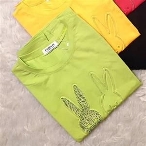 تی شرت نخ و پنبه طرح خرگوش سه بعدی نگین دار