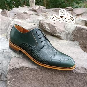کفش مردانه تمام چرم طبیعی گاوی دستدوز(مدل کارلو کروکودیلی زیتونی )