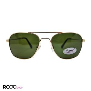 عینک آفتابی خلبانی پرسول با عدسی شیشه ای و سبز رنگ و فریم طلایی مدل PO2248S 