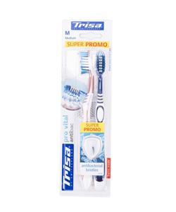 مسواک با برس متوسط تریزا Trisa مدل Extra Pro Vital Anti bacterial بسته 2 عددی 