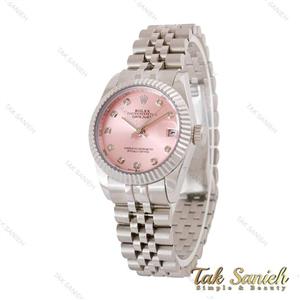 ساعت رولکس زنانه نقره ای صفحه صورتی مدیوم Rolex-4863-L