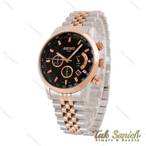 ساعت سیکو VIP مردانه سه موتوره دورنگ رزگلد صفحه مشکی Seiko-4875-G