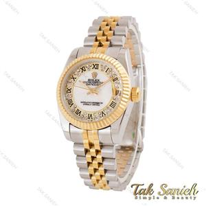 ساعت رولکس زنانه دورنگ طلایی صفحه نگین اعداد رومی Rolex-4867-L