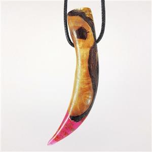 گردنبند دندان اژدها برند تولتک کد1211 چوب و رزین طول7سانت رنگ جوهری سرخابی طلایی در دو روی متفاوت