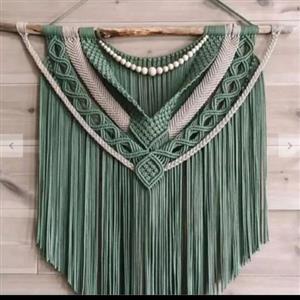 دیوارکوب مکرومه بافی  دو رنگ مهره دار مدل سما