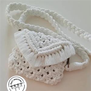 کیف مکرومه دستبافت سفید(دستبافت )
