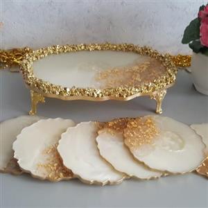 سینی رزینی سفید طلایی