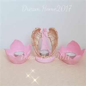 ست سه عددی جاشمعی فرشته و گل لاله شمعدان پلی استر