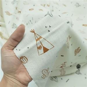 پارچه لینن نخ طرح کاکتوس و چادر  عرض 1.90
