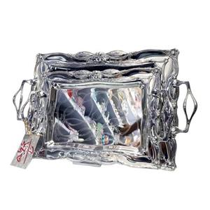 سینی استیل پذیرایی 2 تیکه  طلایی نفره ایی دسته فلزی vinecs کد 564