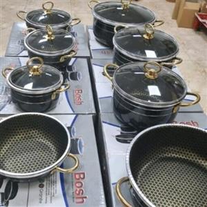 سرویس قابلمه 14 پارچه زنبوری دسته طلایی درب دار رنگ مشکی درجه 1