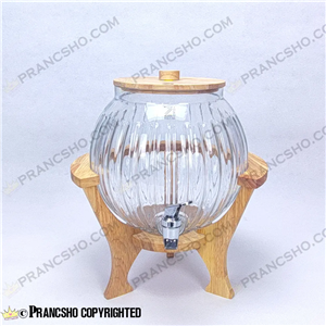 کلمن شیشه ای پایه چوبی دسته دار طرح کانو شیشه ساده