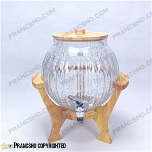 کلمن شیشه ای پایه چوبی دسته دار طرح کانو شیشه الماسی (ترک دار)