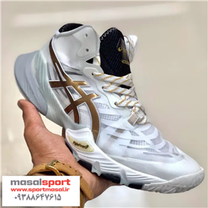 کتونی و کفش والیبال هندبال بسکتبال  اسیکس متارایز کوالیتی در حد اورجینال ویتنام Asics Metarise رنگ سفید طلایی