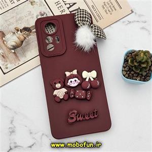 قاب گوشی Xiaomi 12 Lite شیائومی طرح سیلیکونی ژله ای سه بعدی برجسته عروسکی محافظ لنز دار پام پام زرشکی کد 75