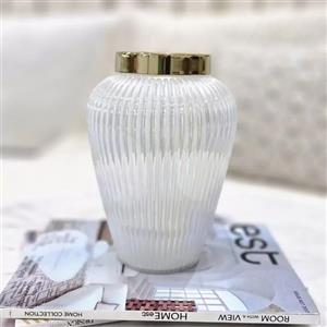 گلدان شیشه ای طرح عدسی طوق دار رنگ دودی