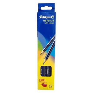 مداد مشکی پلیکان مدل HB with erasers بسته 12 عددی