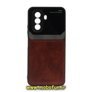 قاب گوشی Huawei Nova Y70 هوآوی طرح چرم و گلس دلیکات DELICATE محافظ لنز دار قهوه ای کد 35