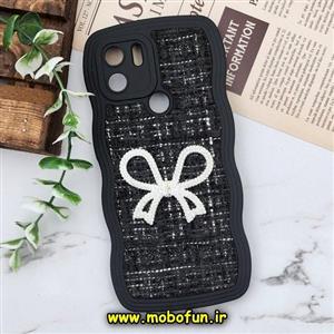 قاب گوشی Redmi A1 Plus - Redmi A2 Plus - Poco C50 شیائومی طرح سیلیکونی پارچه ای نگین دار پاپیونی محافظ لنزدار مشکی کد 109
