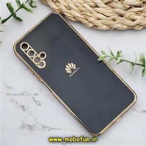 قاب گوشی Huawei Nova 5T هوآوی طرح ژله ای مای کیس گلد لاین دور طلایی محافظ لنز دار مشکی کد 78