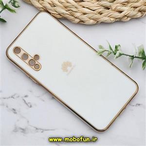قاب گوشی Huawei Nova 5T هوآوی طرح ژله ای مای کیس گلد لاین دور طلایی محافظ لنز دار سفید کد 79