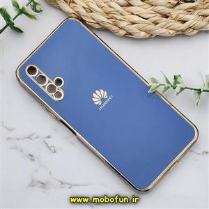 قاب گوشی Huawei Nova 5T هوآوی طرح ژله ای مای کیس گلد لاین دور طلایی محافظ لنز دار آبی کد 80