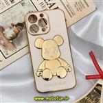 قاب گوشی iPhone 13 Pro آیفون طرح ژله ای مای کیس خرس طلایی تدی برجسته POWER BEAR محافظ لنز دار گلبهی کد 373