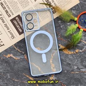 قاب گوشی Redmi Note 12 Pro 5G شیائومی طرح الکتروپلیتینگ مگ سیفی ژله ای شفاف اورجینال یونیک کیس Unique Case محافظ لنز دار گلسی آبی کد 66