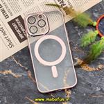 قاب گوشی iPhone 13 Pro آیفون طرح الکتروپلیتینگ مگ سیفی ژله ای شفاف اورجینال یونیک کیس Unique Case محافظ لنز دار گلسی رزگلد کد 369