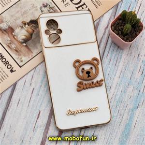 قاب گوشی Poco M5 - Redmi 11 Prime 4G شیائومی طرح ژله ای مای کیس SWEET گلد لاین دور طلایی عروسکی سه بعدی محافظ لنز دار سفید کد 32