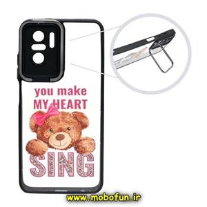 قاب گوشی Redmi Note 10 4G - Redmi Note 10S - Poco M5S شیائومی متال کیس Metal طرح دار فانتزی تدی TEDi پشت طلق شفاف شیشه ای محافظ لنزدار استنددار مشکی کد 407