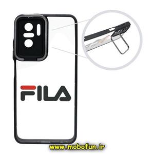 قاب گوشی Redmi Note 10 4G - Redmi Note 10S - Poco M5S شیائومی متال کیس Metal طرح دار فانتزی فیلا FILA پشت طلق شفاف شیشه ای محافظ لنزدار استنددار مشکی کد 409