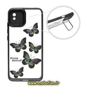 قاب گوشی Redmi 9A شیائومی متال کیس Metal طرح دار فانتزی پروانه پشت طلق شفاف شیشه ای محافظ لنزدار استنددار مشکی کد 179