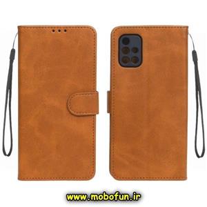 کیف گوشی Galaxy A71 سامسونگ مگنتی طرح چرم کتابی محافظ لنزدار عسلی کد 502