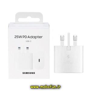 شارژر اصلی گوشی galaxy a54 5g سامسونگ تک پورت 25 وات سامسونگ type-c سه پین سوپر فست شارژ مدل ep-ta800 رنگ سفید 