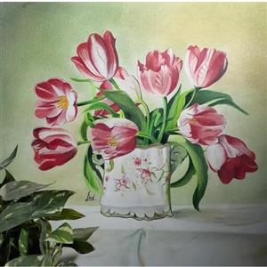 تابلو نقاشی گل و گلدان در سبک هایپر رئال با مداد رنگی فابر کاستل پلی کروم قاب شده 