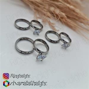انگشتر ست رینگ و تک نگین استیل در دو رنگ با حکاکی دلخواه