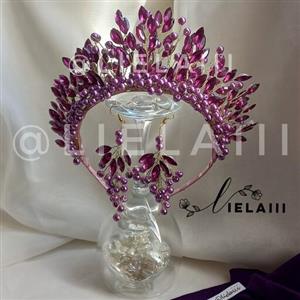 تاج عروس بنفش تاج یاسی ست تاج و گوشواره بنفش تاج حنابندان تاج عروس ریسه مو تل ارسال رایگان