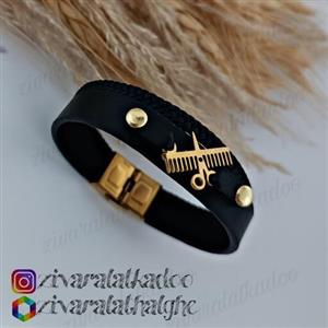 دستبند چرم طبیعی با پلاک استیل سفارشی طرح دلخواه شما در دو رنگ