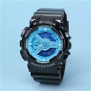 ساعت  مچی جی شاک GA110 مشکی آبی(جیشاک GShock) ، صد در صد ضدآب ، تنظیم اتوماتیک با پایتخت کشورها ، اتولایت دار