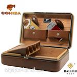 ست کامل هومیدور برند کوهیبا بدنه چرمی دکمه دار رنگ قهوه ای  Cohiba Humidor xj-t111b