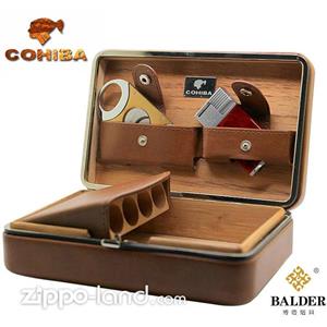ست کامل هومیدور برند کوهیبا بدنه چرمی دکمه دار رنگ قهوه ای  Cohiba Humidor xj-t111b