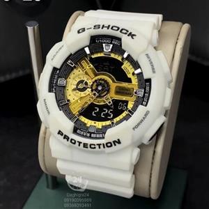 ساعت  مچی جی شاک GA110 سفید طلایی  (جیشاک GShock) ، صد در صد ضدآب ، تنظیم اتوماتیک با پایتخت کشورها ، اتولایت دار