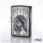 فندک زیپو اصل مدل نیایش بدنه بلک آیس طراحی ژاپن  Japan Design Zippo Pray BI